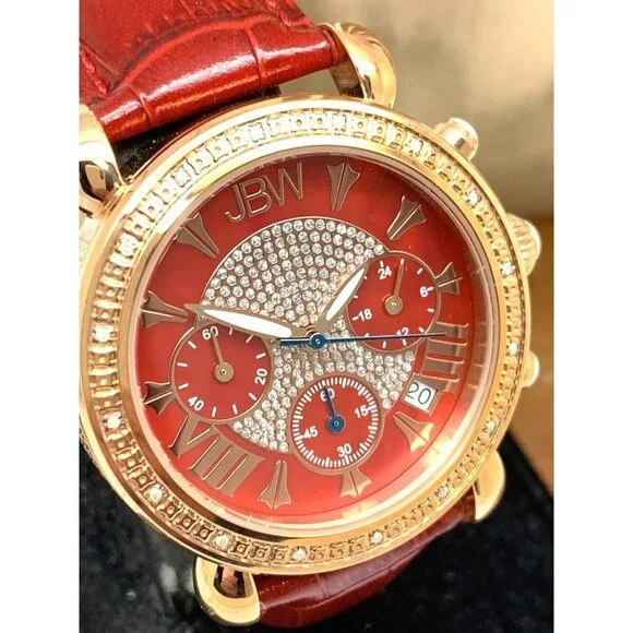 JBW Women's Watch JB6210LW Diamond Quartz Chronograph Rose Gold Red Leat… - Picture 14 of 15